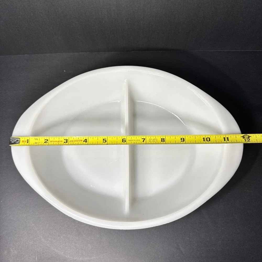 Vintage Glasbake‎ Blue Starburst Divided Serving Dish Milk Glass Oval MCM Bowl